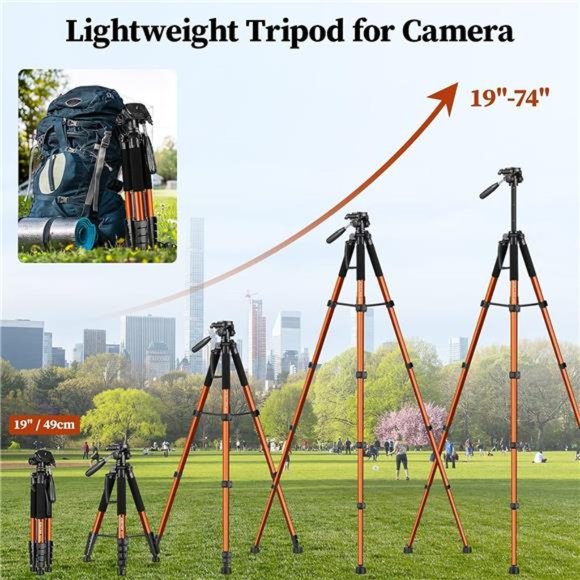 Tripod Camera Tripods, 74" Tripod Stand for Camera Phone, Heavy Duty Portable - Picture 4 of 6